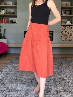 Vintage 100% Cotton Midi Skirt orange with pintucks large